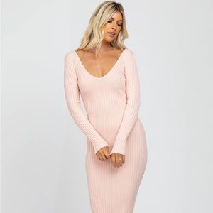 NWT pink ribbed v-neck maternity dress